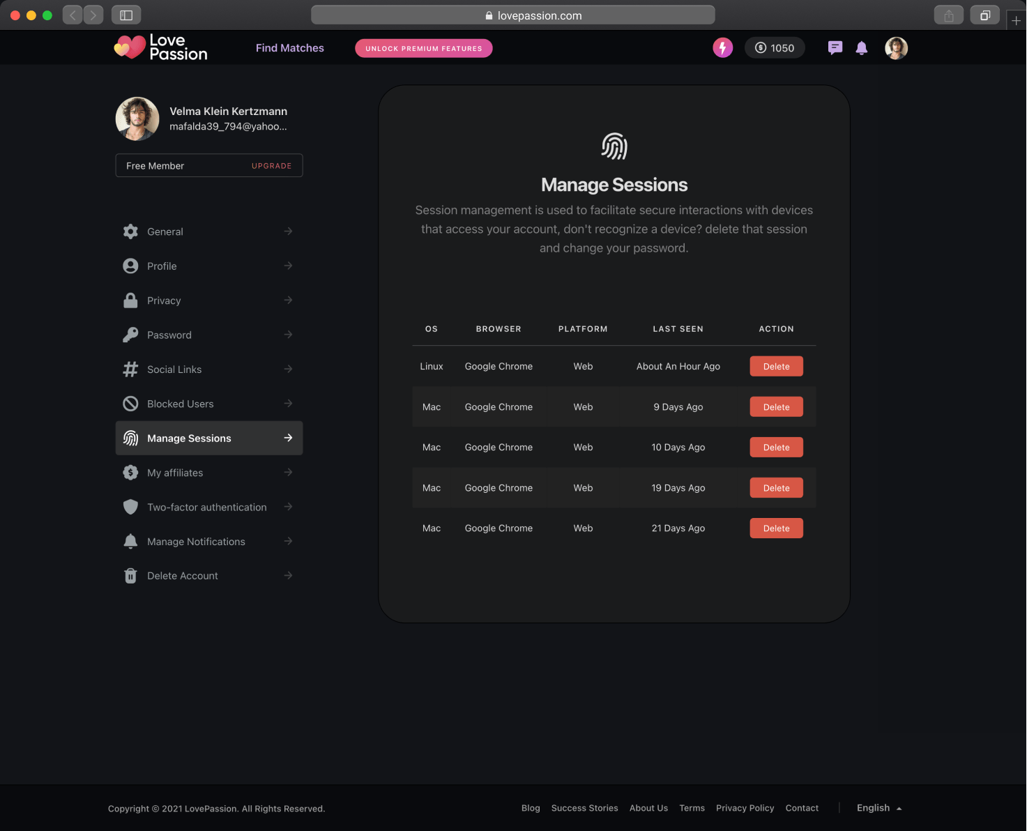 Beautiful settings page for Quickdate dating theme